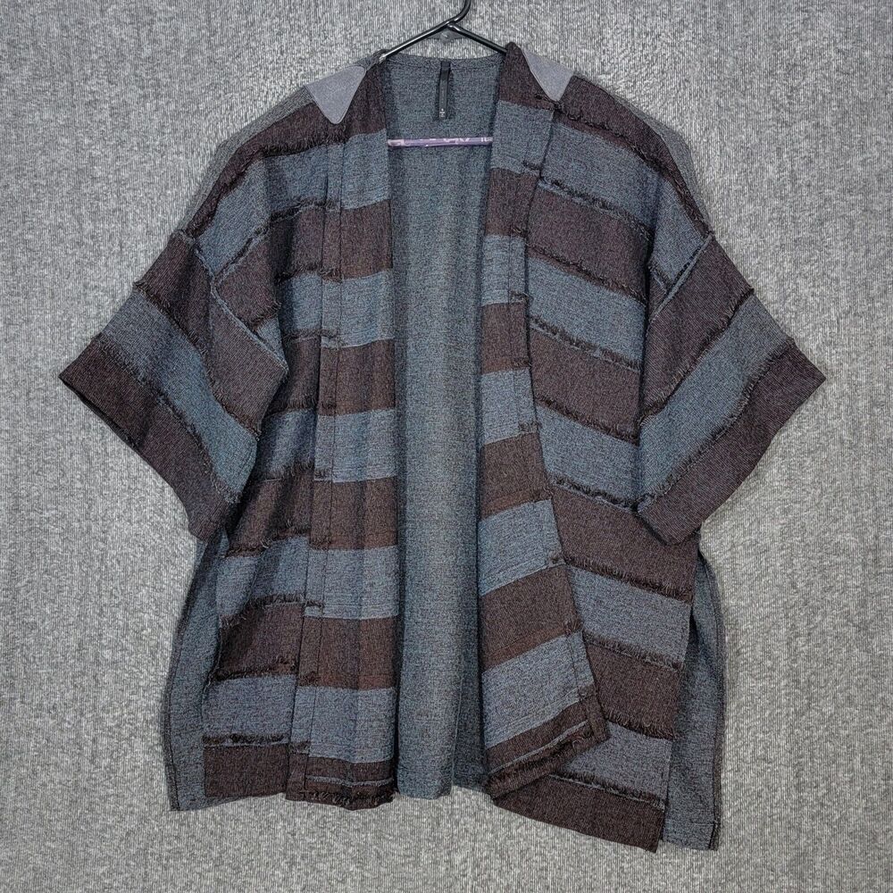 IC by Connie K Jacket Womens S Brown Striped Asymmetrical Lagenlook Open Front